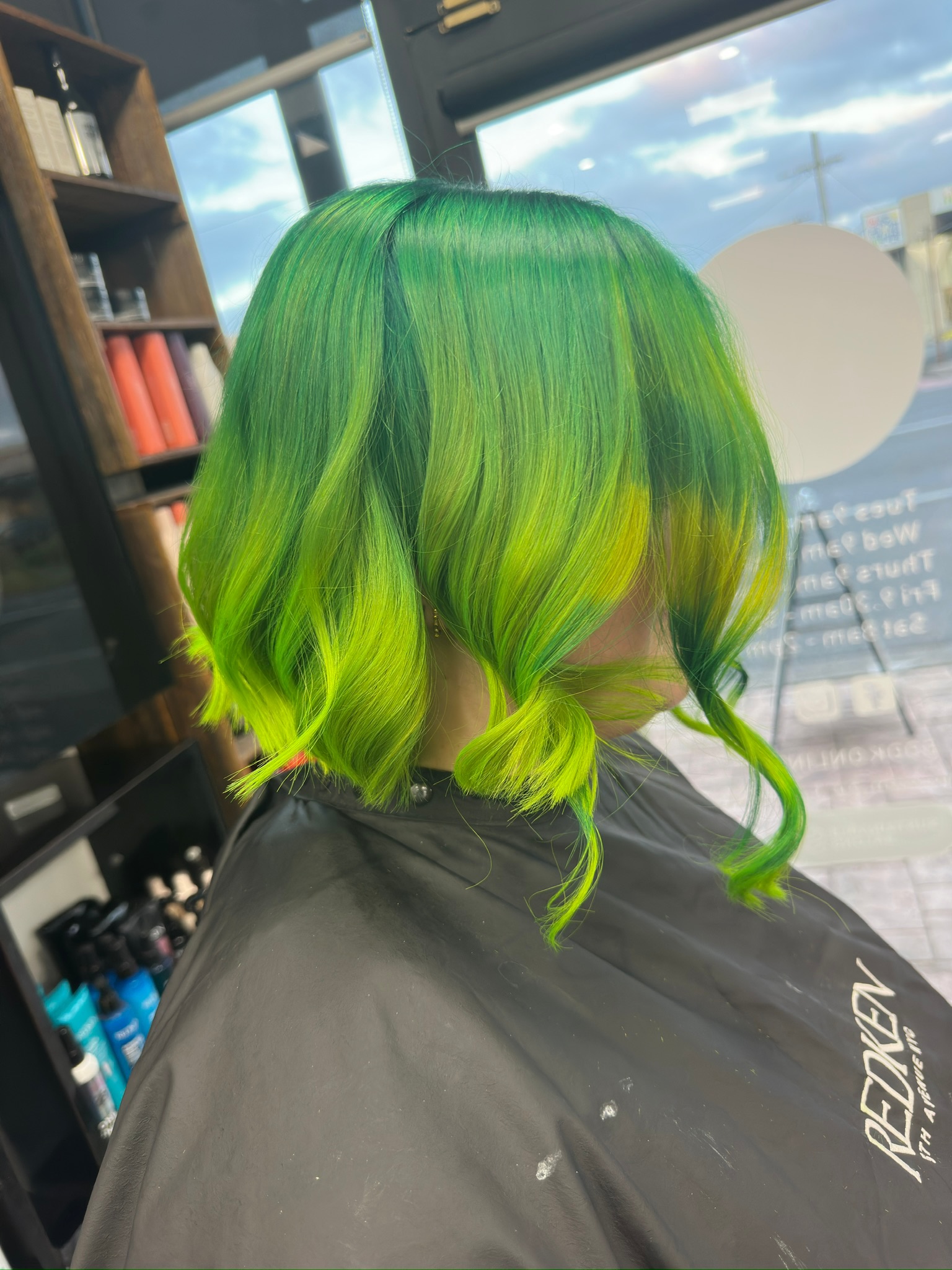 Vivid green Christmas hair colour Geelong, Salon Eve
